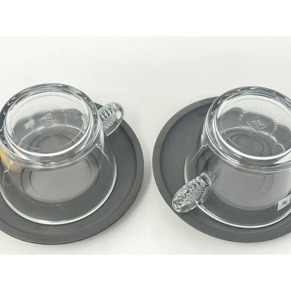 Nespresso View Lungo Glass Espresso Demitasse Cups Melamine Saucers Set Of 2